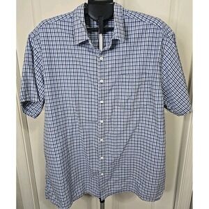 Falls Creek Men's XXL Blue Plaid Shirt Button-Down Short Sleeve 100% Cotton